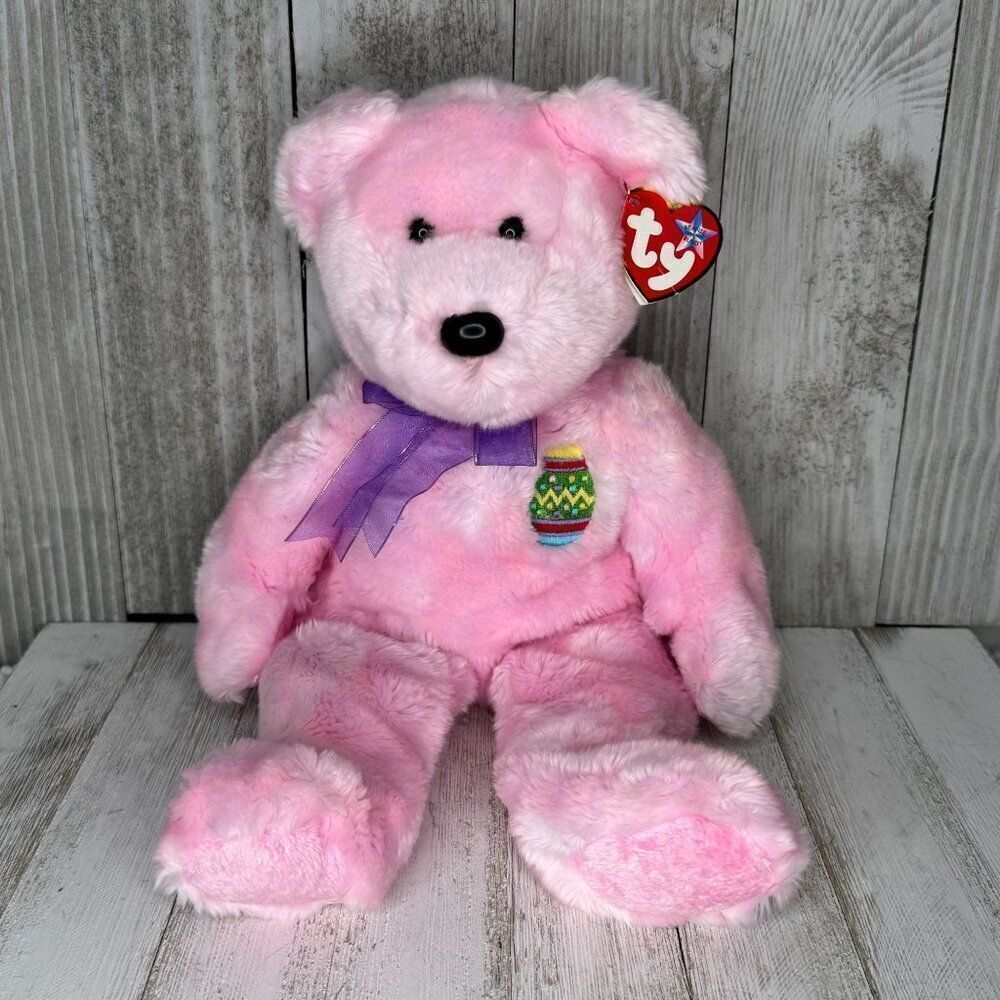 Ty The Beanie Buddies Collection “EGGS” the Pink Easter Bear 2001 RETIRED